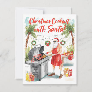 Cartes Pour Fêtes Annuelles Le barbecue de Noël de Santa – Aquarelle moderne