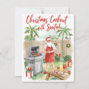 Cartes Pour Fêtes Annuelles Le barbecue de Noël de Santa – Aquarelle moderne