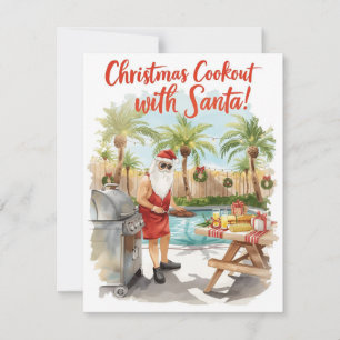 Cartes Pour Fêtes Annuelles Le barbecue de Noël de Santa – Aquarelle moderne
