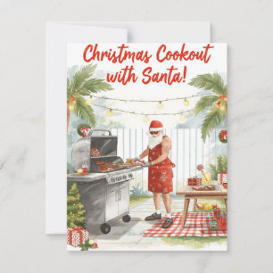 Cartes Pour Fêtes Annuelles Le barbecue de Noël du Père Noël – Aquarelle moder