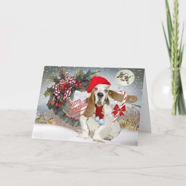 Cartes Pour Fêtes Annuelles Le basset a l'esprit de Noël (Devant)