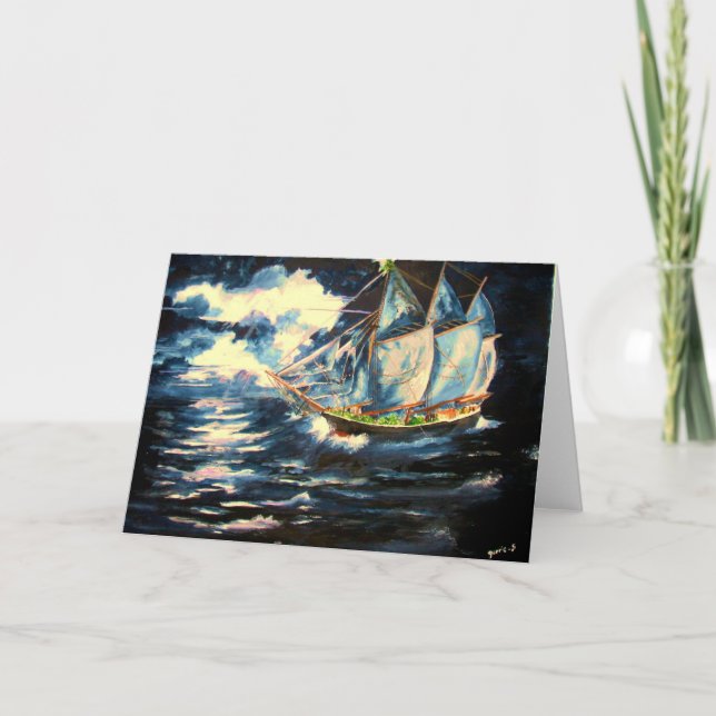 Cartes Pour Fêtes Annuelles Le bateau d'arbre de Noël (Devant)