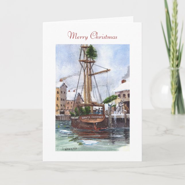 Cartes Pour Fêtes Annuelles Le bateau d'arbre de Noël encouragent Simmons (Devant)