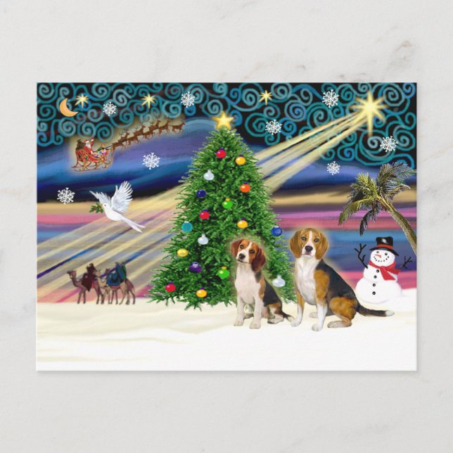 Cartes Pour Fêtes Annuelles Le Beagle magique de Noël (Devant)