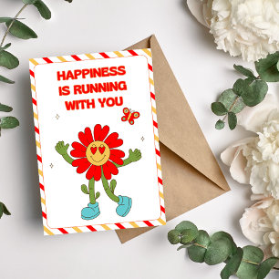 Cartes Pour Fêtes Annuelles Le Bonheur Coule Avec Vous, Romantique À Courir
