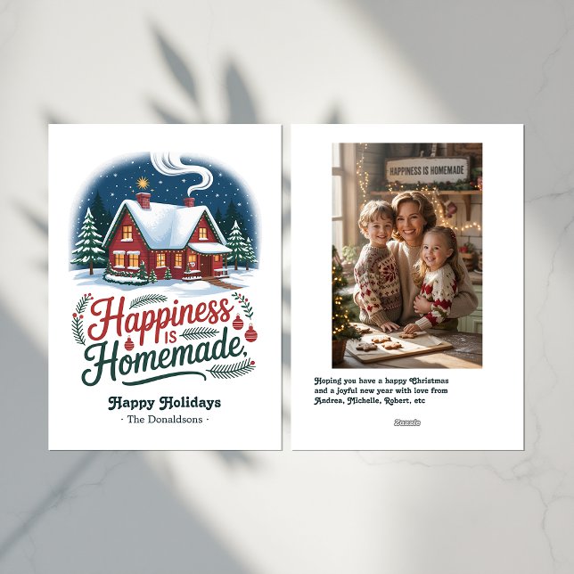 Cartes Pour Fêtes Annuelles Le Bonheur Est Fait Maison Confortable Cabine Noël (Happiness Is Homemade Cozy Cabin Christmas Holiday Card)