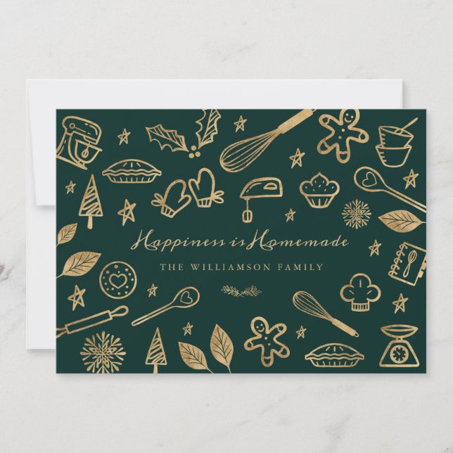 Cartes Pour Fêtes Annuelles Le Bonheur Est Fait Maison Gold & Green Baking Rec (Devant)