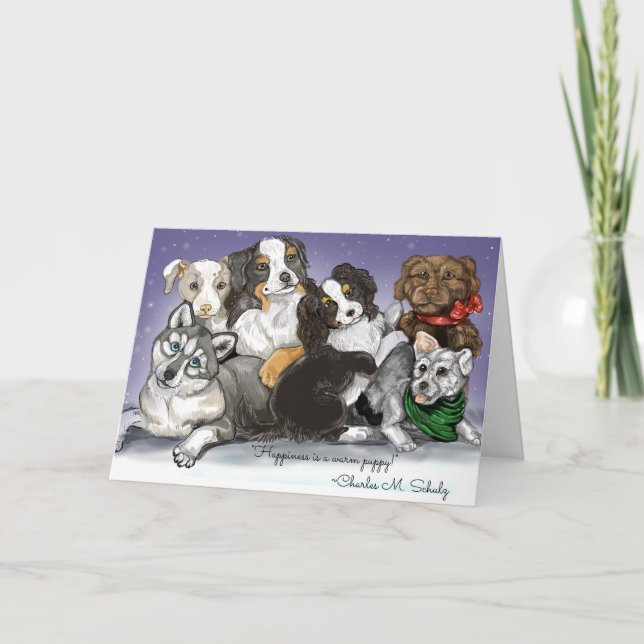 Cartes Pour Fêtes Annuelles Le bonheur est un Noël chiot chaud (Devant)