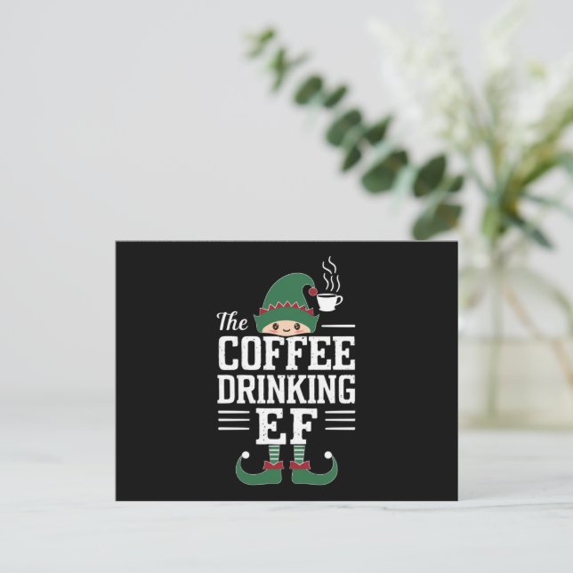 Cartes Pour Fêtes Annuelles Le Café Boire Famille Elfe Correspondant Noël (Debout devant)