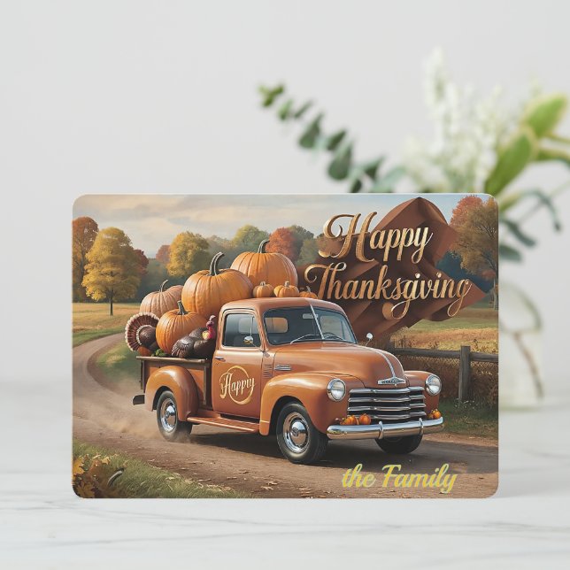 Cartes Pour Fêtes Annuelles Le camion de récolte de Thanksgiving (Debout devant)