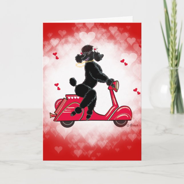 Cartes Pour Fêtes Annuelles Le caniche noir sur la Saint-Valentin (Devant)