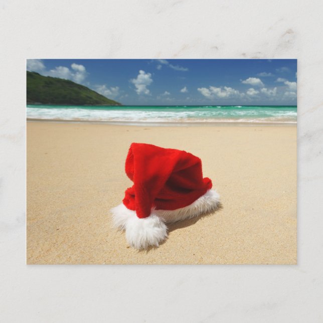 Cartes Pour Fêtes Annuelles Le casquette de Père Noël sur une plage tropicale (Devant)