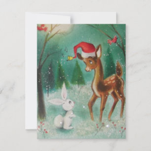 Cartes Pour Fêtes Annuelles Le Cerf de Noël et le lapin Vintage