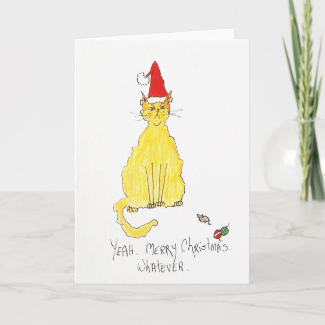 Cartes Pour Fêtes Annuelles Le Chat de Christmas Hat (Devant)