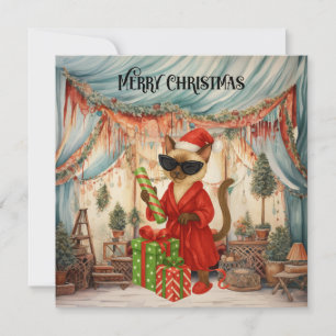Cartes Pour Fêtes Annuelles Le chat se promène dans la maison pleine de décora