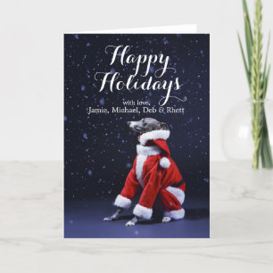 Cartes Pour Fêtes Annuelles Le chien est assis à mettre sur le Père Noël