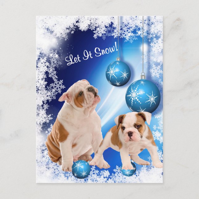 Cartes Pour Fêtes Annuelles Le chiot de bouledogue l'a laissé neiger (Devant)