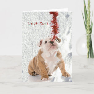 Cartes Pour Fêtes Annuelles Le chiot de bouledogue l'a laissé neiger saluant