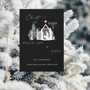 Cartes Pour Fêtes Annuelles Le Christ est né Nativité blanche Noël III noir