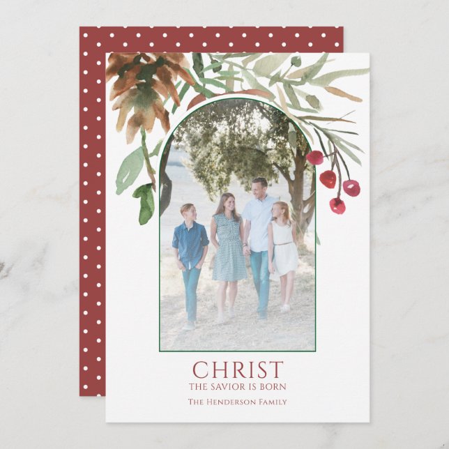 Cartes Pour Fêtes Annuelles Le Christ est né Religieux Rouge Noël (Devant / Derrière)