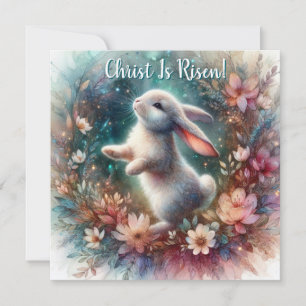 Cartes Pour Fêtes Annuelles Le Christ Est Ressuscité Aquarelle Lapin Floral Pâ