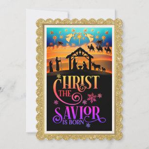 Cartes Pour Fêtes Annuelles "Le Christ Sauveur est né" Nativité Noël