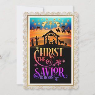 Cartes Pour Fêtes Annuelles "Le Christ Sauveur est né" Nativité Noël