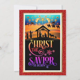 Cartes Pour Fêtes Annuelles "Le Christ Sauveur est né" Nativité Noël