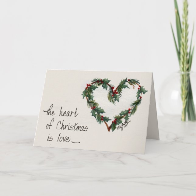 Cartes Pour Fêtes Annuelles "Le coeur de Noël est l'amour" Art du Coeur Vert (Devant)