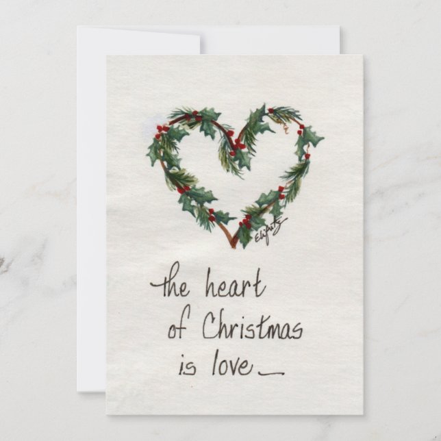Cartes Pour Fêtes Annuelles "Le coeur de Noël est l'amour" Art du Coeur Vert  (Devant)