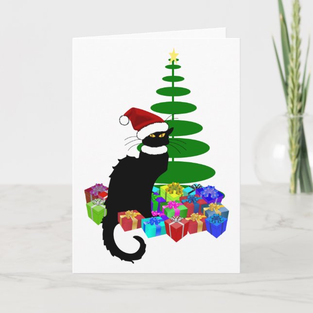 Cartes Pour Fêtes Annuelles Le Conversation Noir Santa Hat Noël (Devant)