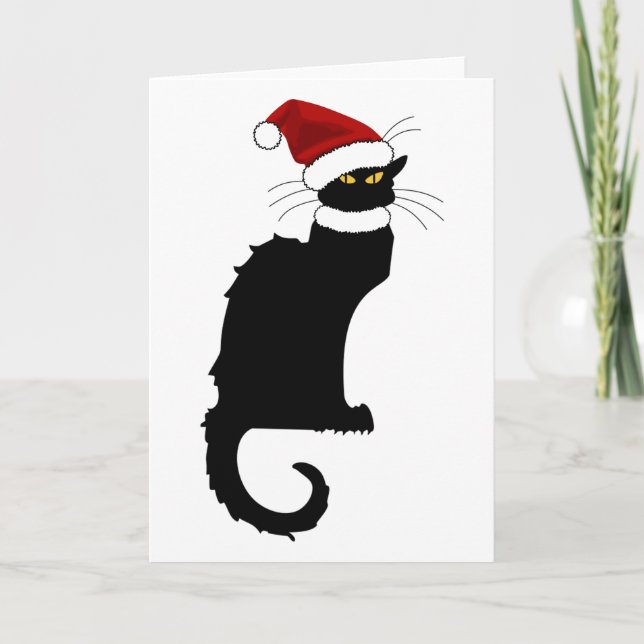 Cartes Pour Fêtes Annuelles Le Conversation Noir Santa Hat Noël (Devant)
