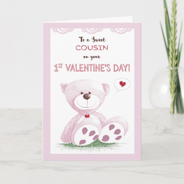Cartes Pour Fêtes Annuelles Le cousin, la ?ère Saint-Valentin, nounours rose (Devant)