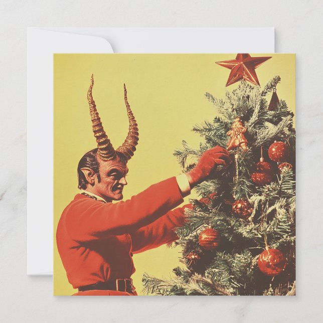 Cartes Pour Fêtes Annuelles Le Diable décore l'arbre (Devant)