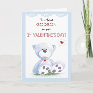 Cartes Pour Fêtes Annuelles Le filleul, la ?ère Saint-Valentin, nounours bleu