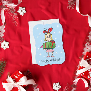 Cartes Pour Fêtes Annuelles Le Grinch Cindy-Lou Who - Tenant un Cadeau