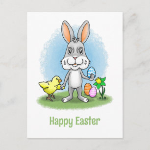 Cartes Pour Fêtes Annuelles Le lapin de Pâques et la poule montrent les œufs d
