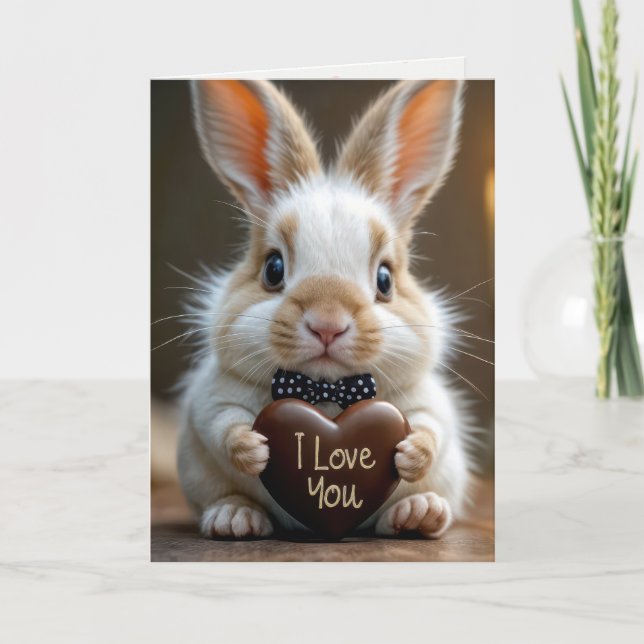 Cartes Pour Fêtes Annuelles Le lapin de Saint Valentin au coeur de chocolat (Devant)