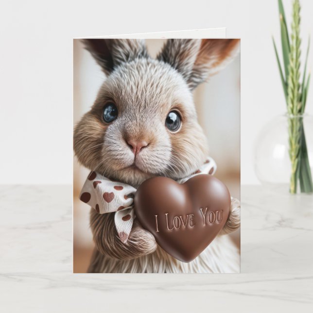 Cartes Pour Fêtes Annuelles Le lapin de Saint Valentin au coeur de chocolat (Devant)