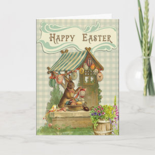 Cartes Pour Fêtes Annuelles Le lapin victorien vintage heureux de Pâques Eggs