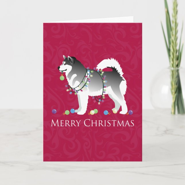 Cartes Pour Fêtes Annuelles Le Malamute Dog de l'Alaska Joyeux Noël Design (Devant)