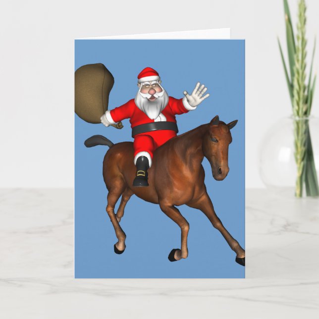 Cartes Pour Fêtes Annuelles Le Père Noël À Cheval Brown (Devant)