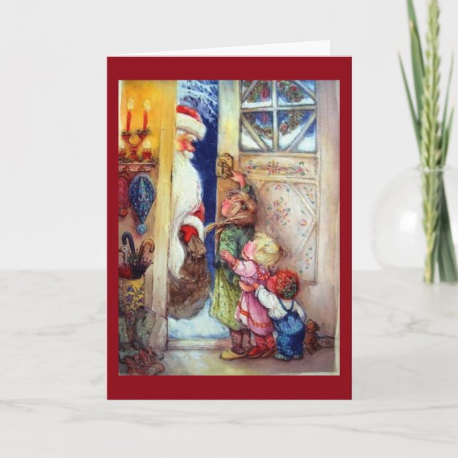 Cartes Pour Fêtes Annuelles Le Père Noël À La Porte (Devant)