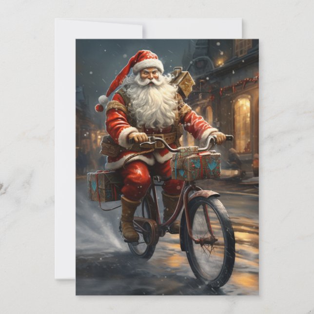 Cartes Pour Fêtes Annuelles Le Père Noël à vélo Noël (Devant)