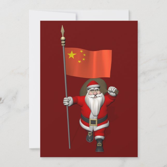 Cartes Pour Fêtes Annuelles Le Père Noël Avec Drapeau De Chine (Devant)