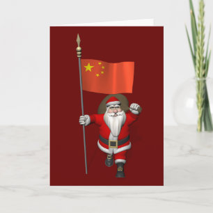 Cartes Pour Fêtes Annuelles Le Père Noël Avec Drapeau De Chine