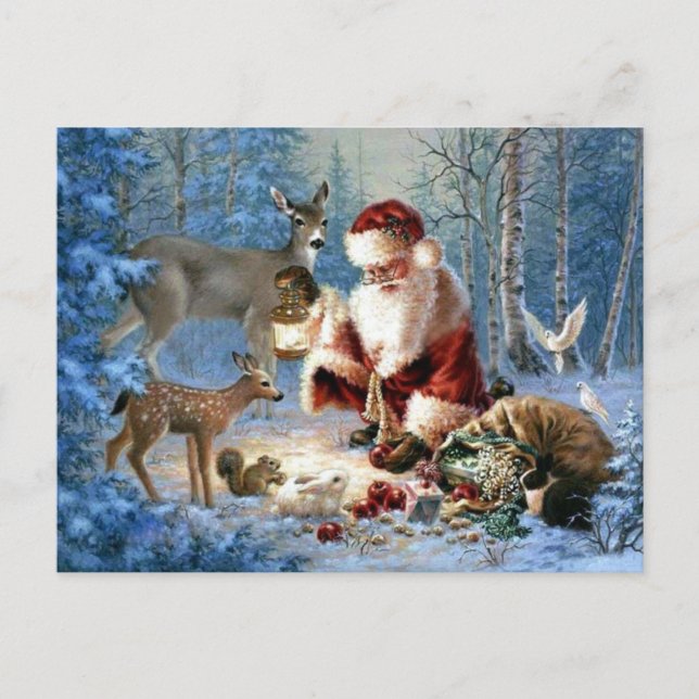 Cartes Pour Fêtes Annuelles Le Père Noël avec la faune (Devant)