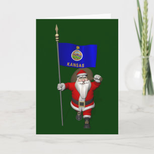 Cartes Pour Fêtes Annuelles Le Père Noël Avec L'Enseigne Du Kansas