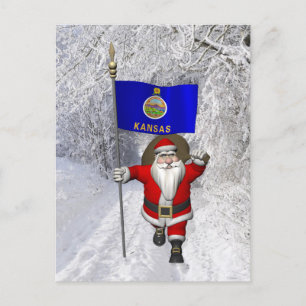 Cartes Pour Fêtes Annuelles Le Père Noël Avec L'Enseigne Du Kansas