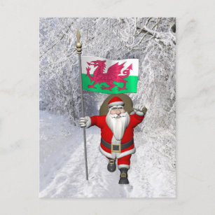 Cartes Pour Fêtes Annuelles Le Père Noël Avec L'Enseigne Du Pays De Galles